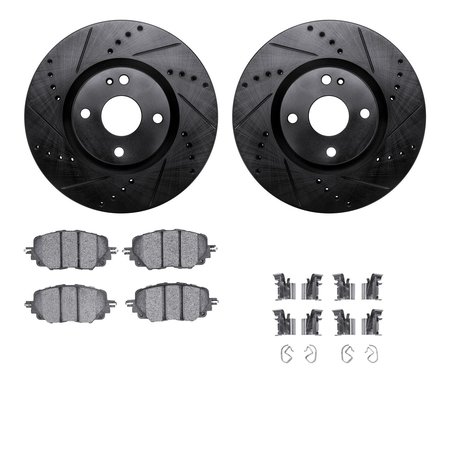 DYNAMIC FRICTION CO 8312-80086, Rotors-Drilled, Slotted-BLK w/ 3000 Series Ceramic Brake Pads incl. Hardware, Zinc Coat 8312-80086